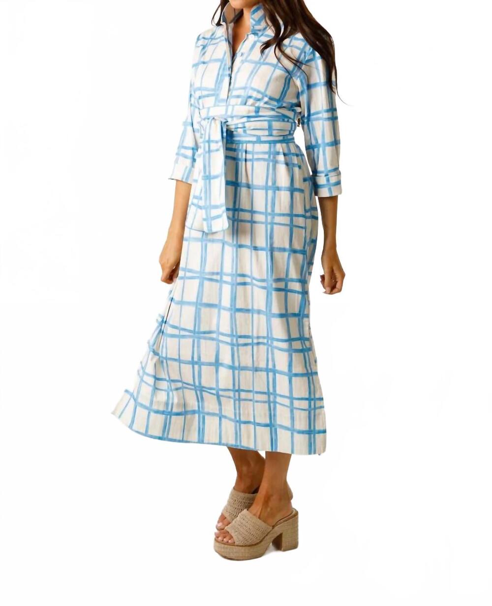 NEW HOLLY SHAE DESIGN grace dress in painted plaid in blue